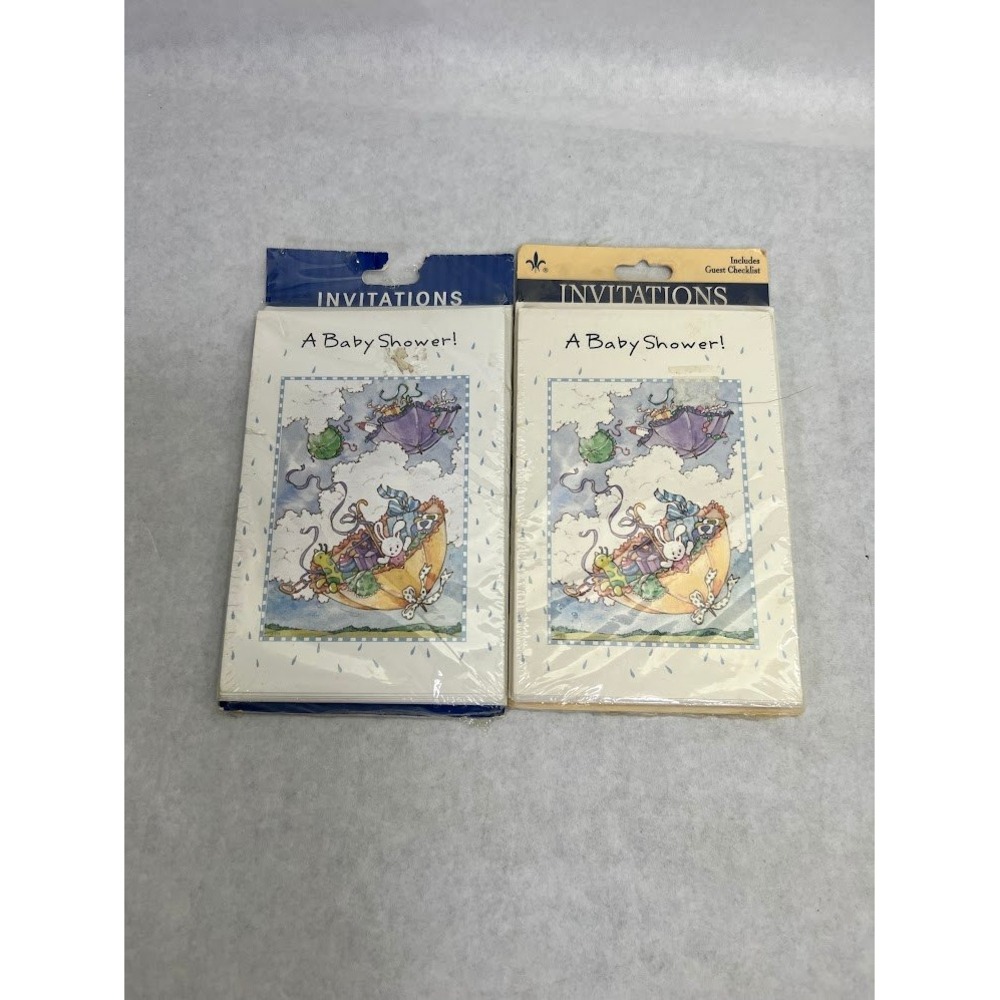 Vintage Gibson Baby Shower Invitations 16 Bunny Umbrella Blue Yellow